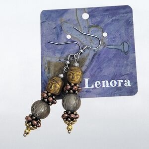 Hand Crafted Gold and Brown Buddha Earrings
